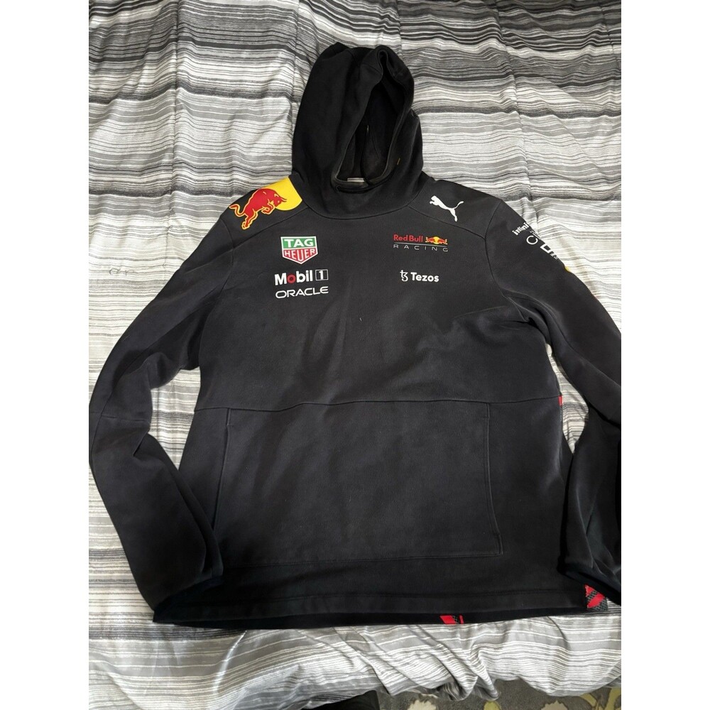 Puma Red Bull Racing F1 Team Hoodie Mens Navy Blue Oracle Mobil 1 Logo SZ XL